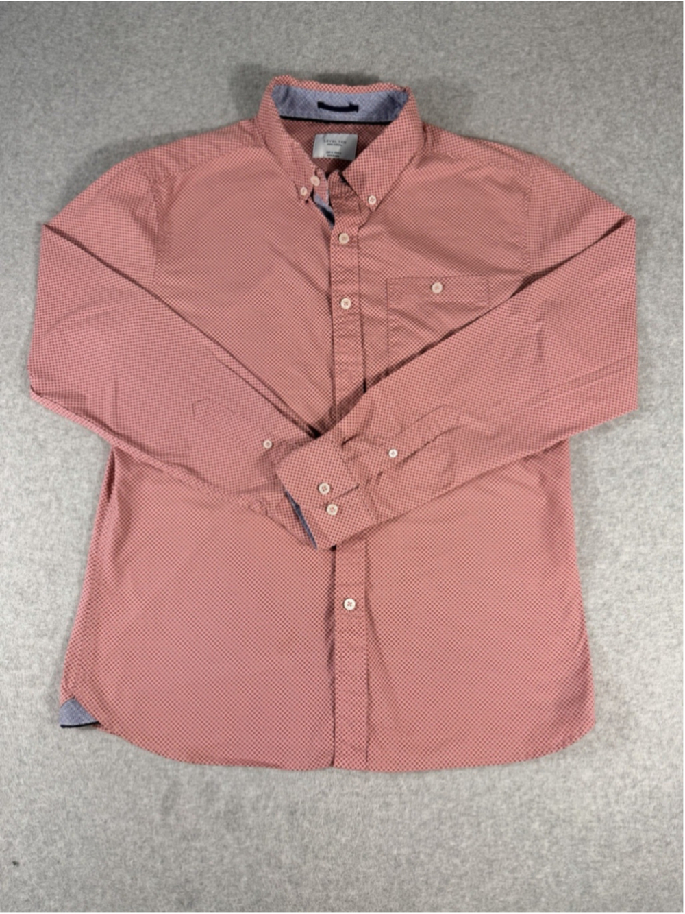 Level Ten Men’s Modern Button Down Shirt Medium Pink Micro Dot Long Sleeve M